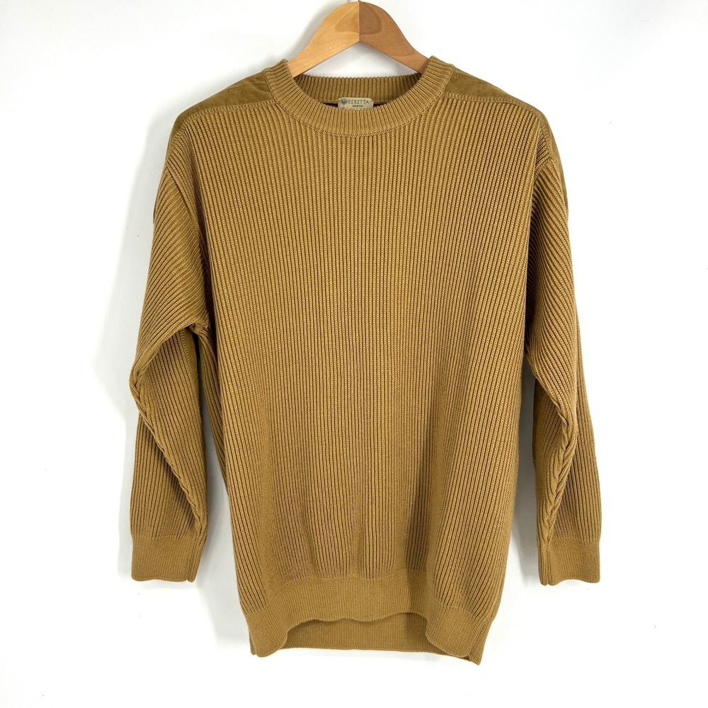 Beretta Mens Wool‎ Blend Ribbed Shooting Sweater Italy Tan Suede Patches Sz 54